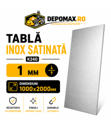 Tabla inox satinata K240 AISI 304/304L, 1 x 1000 x 2000 mm, 2 mp